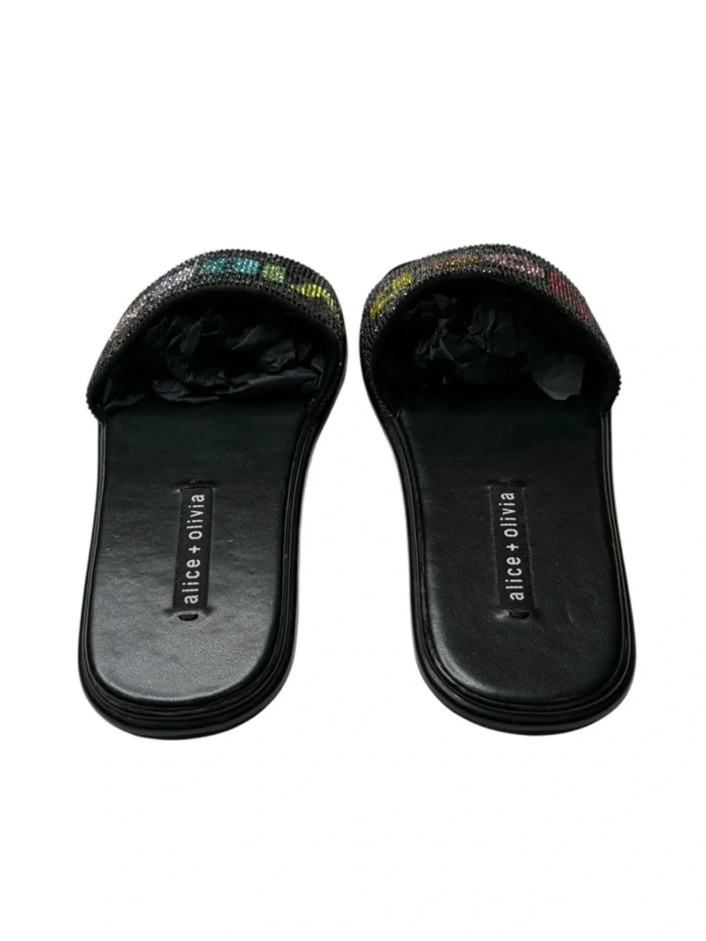 HTF: Alice + Olivia 𖦹 Tatum Good Vibes Slide Crystal Sandals 𖦹 Black 𖦹 7.5M 𖦹 - Picture 4 of 16